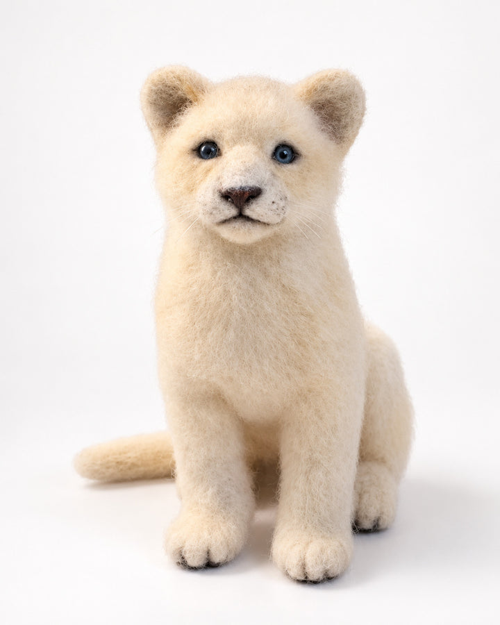 White Lioness Cub | Handcrafted Felt Animal Sculpture